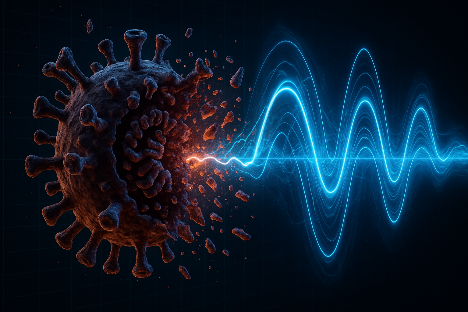 pathogen molecule being destroyed by a frequency wave